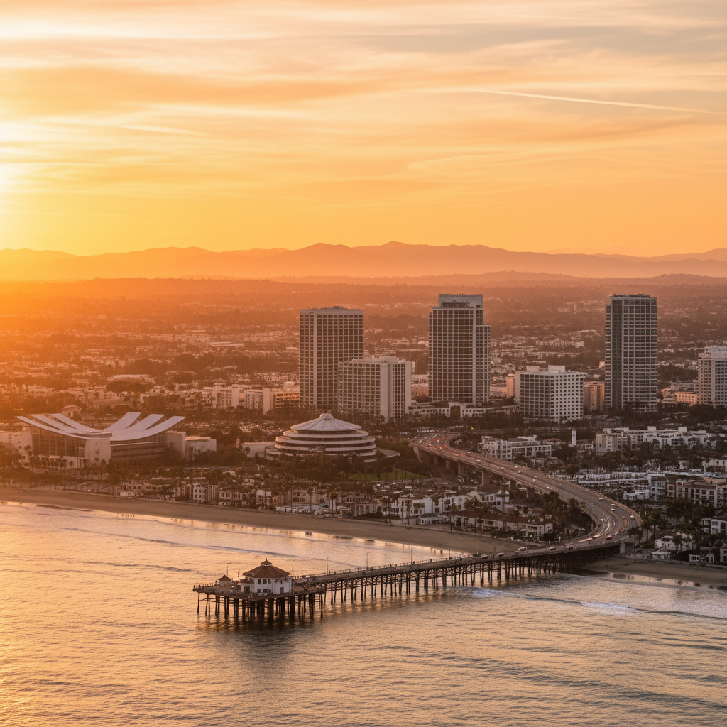 Beautiful glass window overlooking Huntington Beach coastline